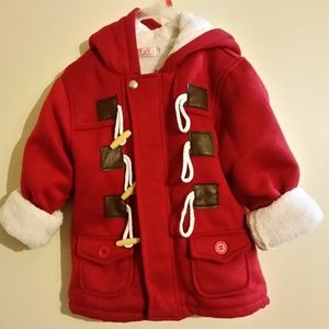 Toddler Hooded Fleece Red Winter Coat 3T
